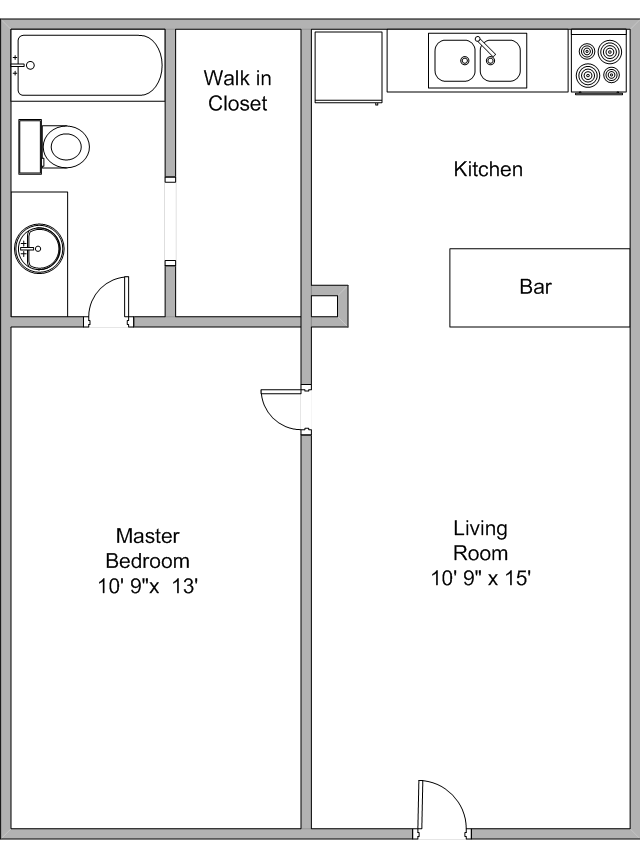 Stagecoach West apartmetns one bedroom layout